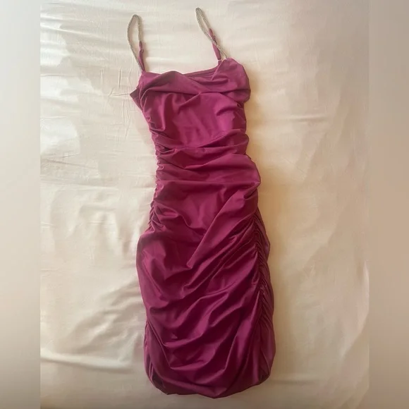 marsha rhinestone bodycon dress in mauve Crystal Strap Sequin Mini Dress  AREA
